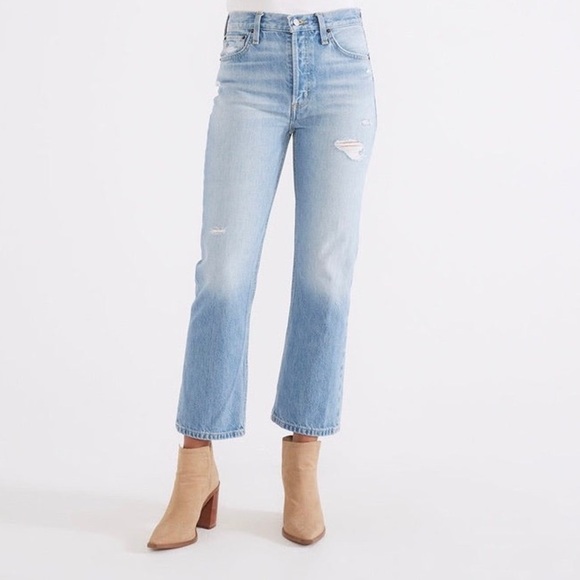 Etica Josie High Rise Crop Distressed Light Wash Straight Jeans - Picture 1 of 12